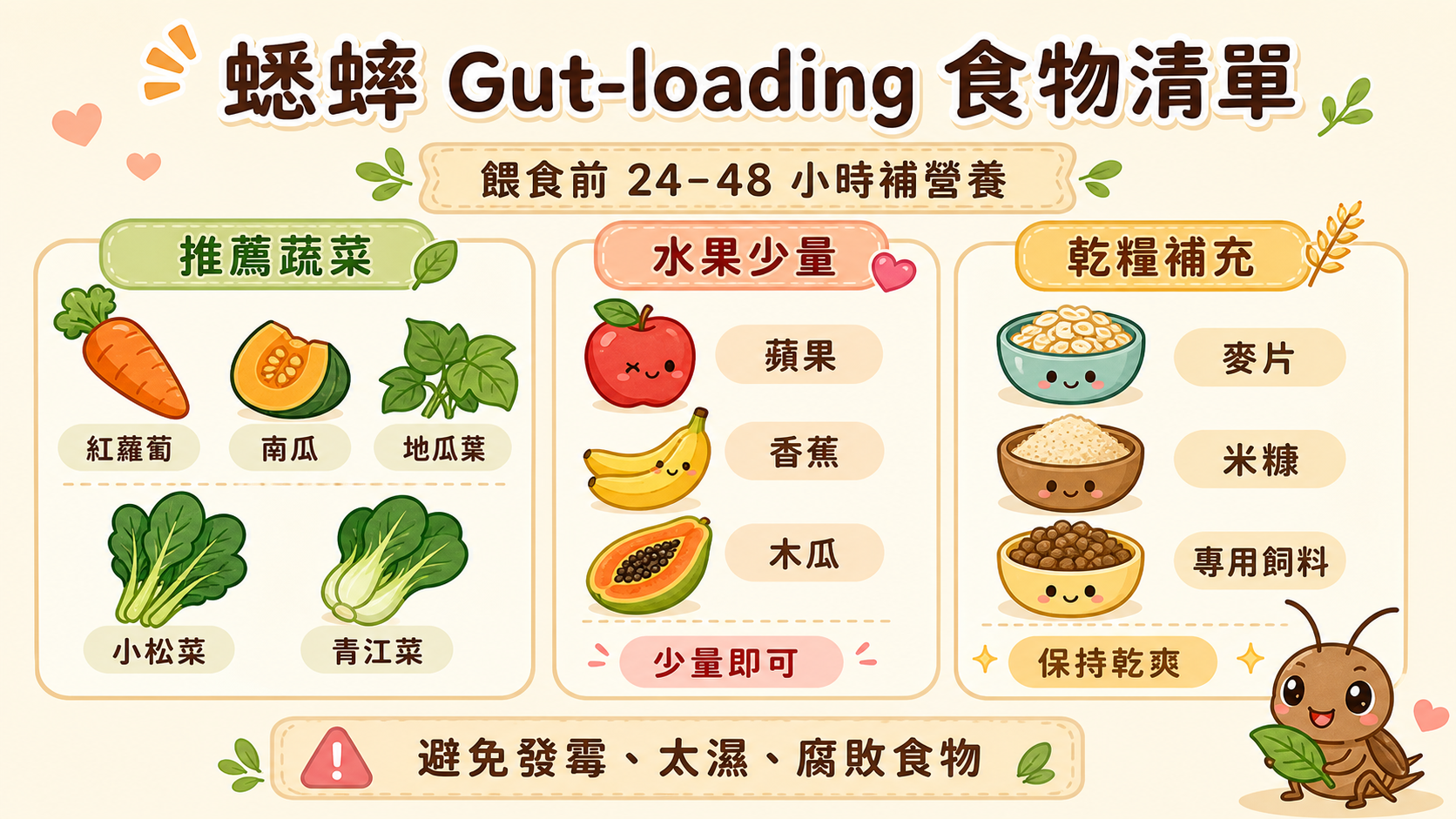 蟋蟀腸道載入完整食材清單：可以餵什麼、絕對禁用什麼