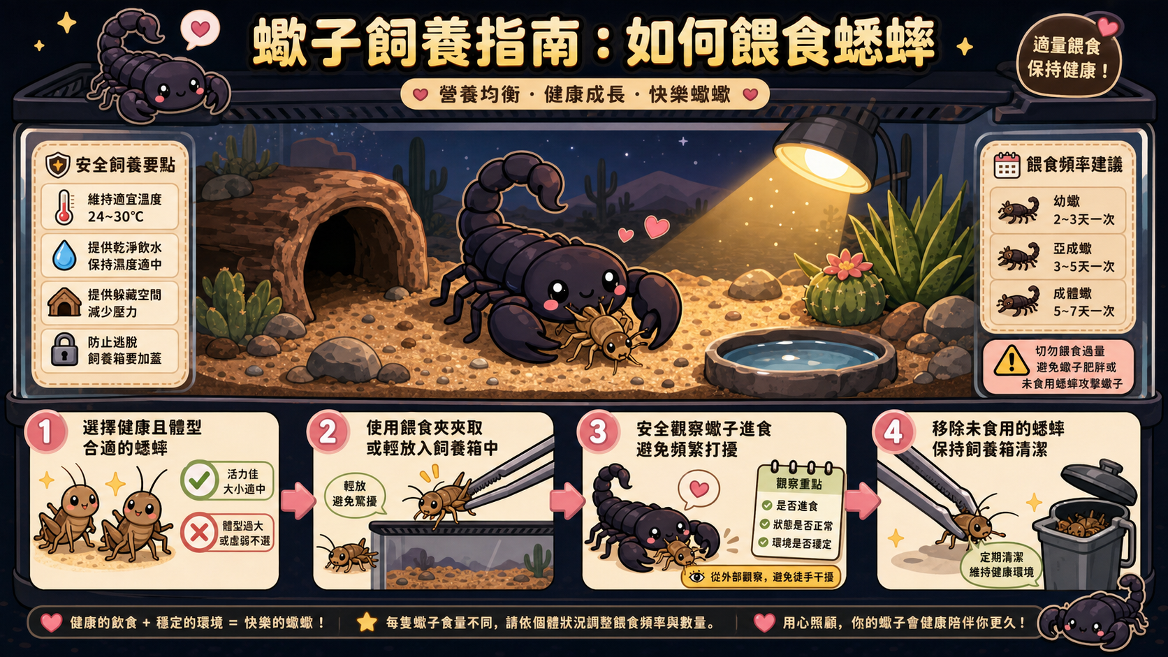 蠍子餵食蟋蟀指南：活體還是冷凍？尺寸、頻率與安全注意事項